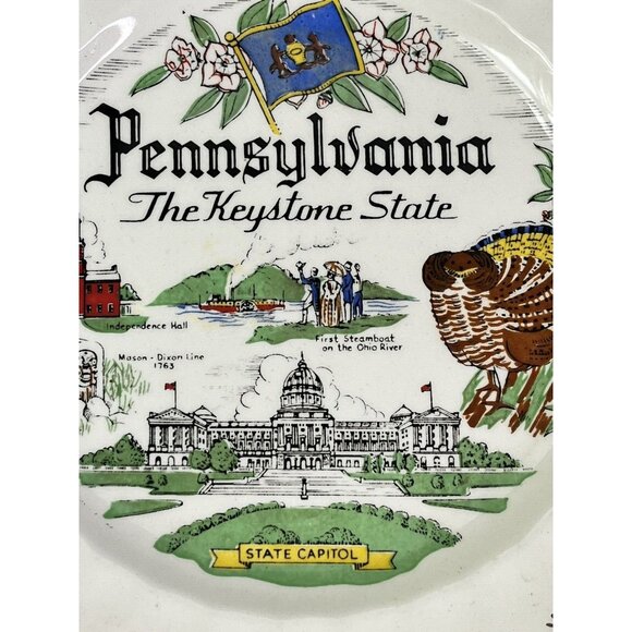 Pennsylvania The Keystone State Ceramic Plate Rare Decorative Sanders MFG VTG - Picture 3 of 6